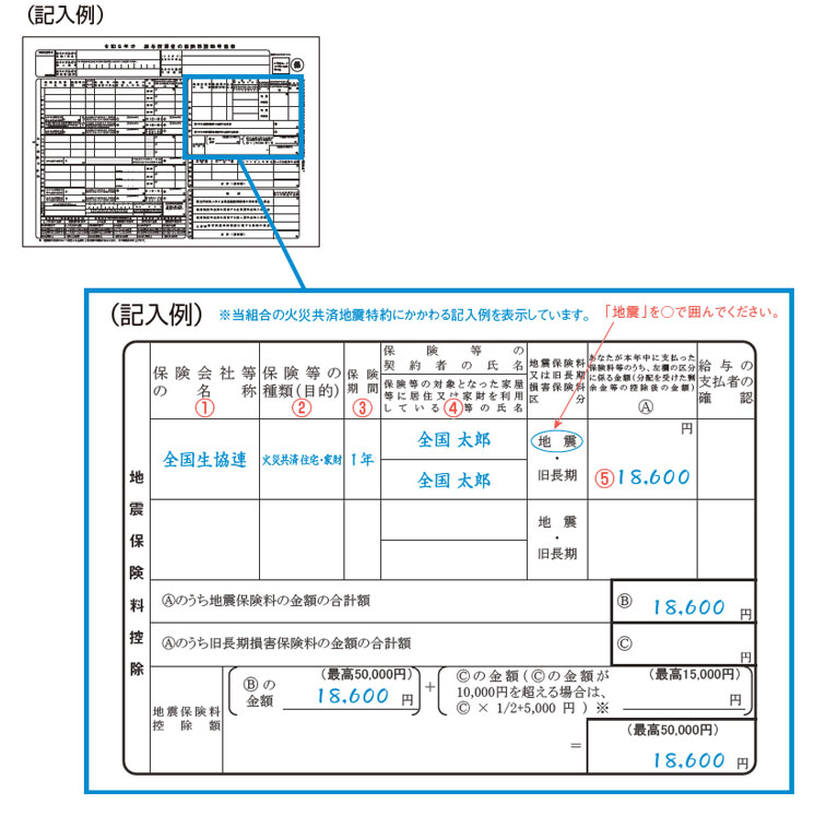 給与所得者の保険料控除証明書 記入例