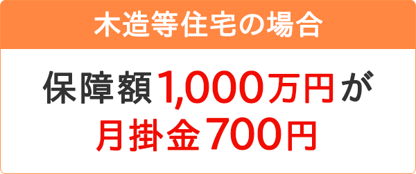 木造等住宅の場合：保障額1,000万円が月々700円