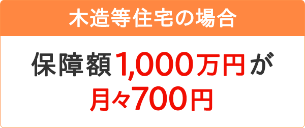 木造等住宅の場合：保障額1,000万円が月々700円