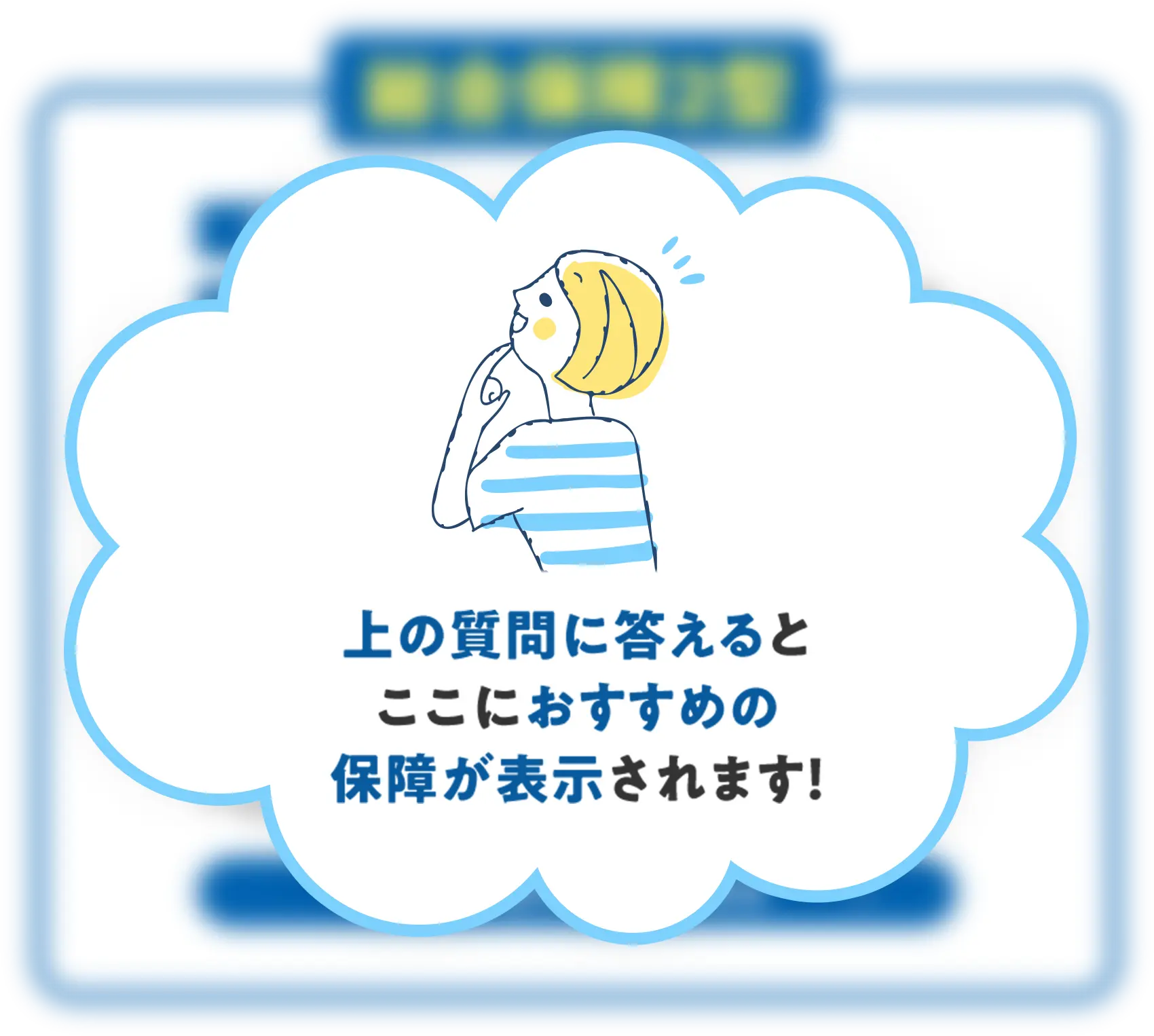 上の質問に答えるとここにおすすめの保障が表示されます!