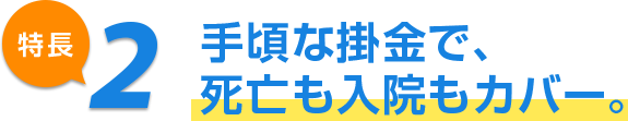 特長2 手頃な掛金で、死亡も入院もカバー。